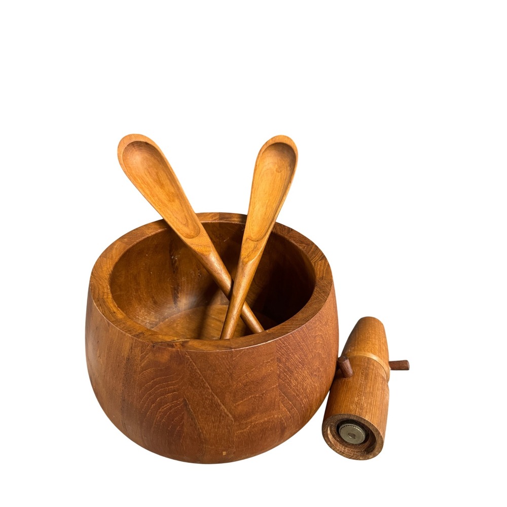 Dansk Designs JHQ Teak Salad Bowl Set Servers Salt Pepper Mill MCM Denmark